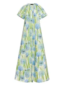 Платье макси с цветочным узором Oscar De La Renta, синий