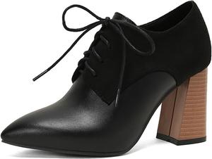 Ботильоны Alyaafifa на массивном каблуке для женщин, с острым закрытым носком, высокие на платформе, слипоны, двухцветные кожаные и замшевые, модные короткие ботинки с V-образным вырезом, трендовые для вечеринок, свиданий и выпускных, Black - B