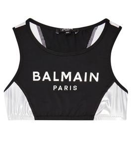 Спортивный топ с принтом логотипа Balmain Kids, 930ag-Nero/Argento
