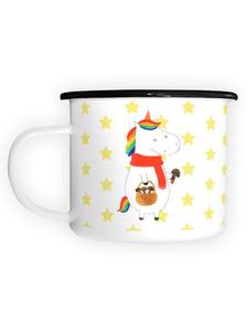 Эмалированная кружка XL Единорог с грибами без слов, белая Mr. & Mrs. Panda