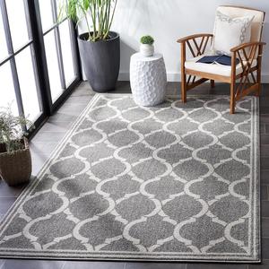 Ковер SAFAVIEH, 214 x 214 см, Amherst Collection, Dark Grey и Beige, узор Trellis, без линьки и простой в уходе, идеален для помещений с высокой проходимостью в гостиной, спальне (AMT415R)