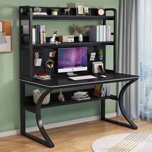 Компьютерный стол Xinmeikai с полкой для хранения, перфорированной панелью и книжной полкой, черная рама + карбон, 80x60x170 см