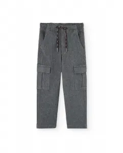 Детские штаны карго с резинкой и шнурками Boboli, темно-серый