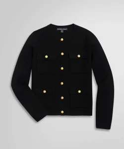 Вязаный жакет без воротника в рубчик с длинными рукавами, в стиле «Милано», с золотыми пуговицами.