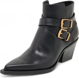 Женские ботильоны YDN с заостренным носком, закрытые, с ремешком и пряжкой на щиколотке, низкий широкий каблук, боковая молния, удобные ботинки-казаки для офиса и платья, размеры 4-16 US, Black Leather