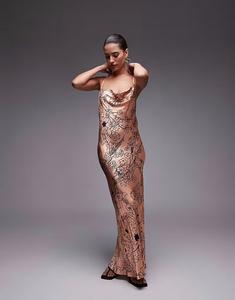 Платье-комбинация макси Topshop с капюшоном и черным цветочным узором