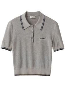 Укороченная рубашка поло с жаккардовым логотипом Miu Miu, серый