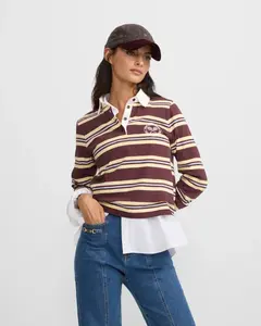 Женское поло в бордово-желтую полоску Silbon