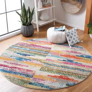 Ковер SAFAVIEH, 201 x 201 см, Madison Collection, круглый, Ivory & Multi, дизайн Boho Abstract Distressed, без линьки и простой в уходе, идеален для помещений с высокой проходимостью в гостиной, спальне (MAD417C)
