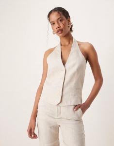 Льняной жилет Mango цвета экрю