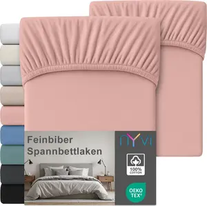 Простыня на резинке из фланели класса люкс для матрасов глубиной до 25 см - очень теплая и мягкая, 100% хлопок, не требует глажки, предварительная усадка, цвет: античная роза, размер: 200x200 см (комплект из 2 шт.) NYVI