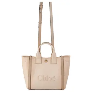 Chloé Сумка-шоппер Хлоя Керри хлопковая маленькая женская бежево-розовая