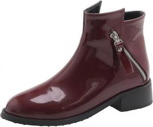 Женские западные ботильоны Челси с низким каблуком, круглый носок, боковая молния, осенние стильные короткие ботинки JOEUSTY, Wine Red