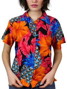 Блуза King Kameha Pineapple Hibiscus Black Line, красный