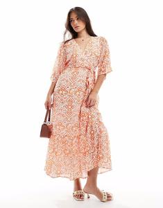 Платье Lovedrobe мидакси с рукавами-кимоно и имитацией запаха оранжевого цвета