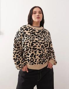 Трикотажный свитер Noisy May Curve с круглым вырезом и леопардовым принтом