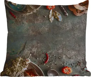 Подушка для улицы - Мрамор - Овощи - Осень - Тыква - Деревенский стиль - Травы - 60 x 60 см - Устойчива к погодным условиям - Подушка для отдыха - Декоративная подушка - Подушка для сна MuchoWow