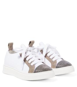Кроссовки из парусины с кожаной отделкой Brunello Cucinelli Kids, белый