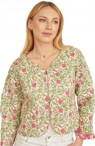 Женская двусторонняя стеганая хлопковая куртка с цветочным принтом Yumi, White/pink