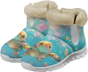 Женские ботинки chaqlin Turtle Winter Snow, теплые фланелевые ботинки до щиколотки, противоскользящие пушистые уютные ботинки, широкие, удобные, легкие, для улицы и повседневной носки, рабочие, легко надеваются, Cute Sea Turtle