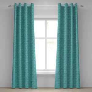 Штора на люверсах ABAKUHAUS цвета слоновой кости и синего цвета, спиральный узор в восточном стиле - мотивы Древнего Ближнего Востока, декоративные двухпанельные шторы, 280 см x 175 см, бирюзовый и слоновая кость