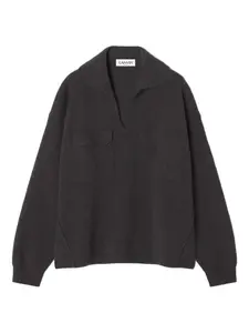 Свитер с накладными карманами и V-образным вырезом Lanvin, черный