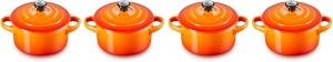 Набор из 4 миниатюрных керамических кастрюль Le Creuset, объемом 200 мл каждая, 10 x 5 см, цвет красный