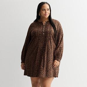 Платье с защипами Plus size с длинным рукавом Sonoma Goods For Life, Black Brown Cheetah