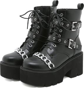 Женские ботильоны на платформе с массивным каблуком, заклепками и пряжками, мотоботинки, удобные короткие ботинки с цепочкой, готические ботинки для женщин с пряжками ZJING, I