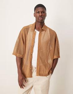 Рубашка свободного кроя из сетчатой ткани бежевого цвета Asos Design