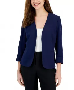 Женская стрейч-жакет из крепа с открытой передней частью и закатанными рукавами, Regular & Petite Kasper, синий