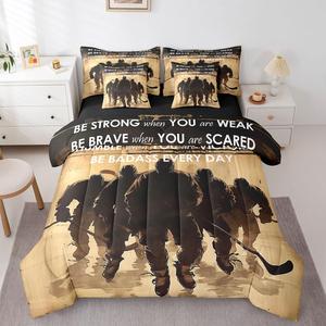 Erosebridal Комплект постельного белья Hockey Players с реверсивным дизайном, зимние спортивные цитаты, для детей и подростков, Brown Black