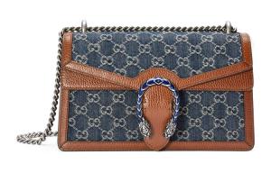 Дионис Джинсовая С Кожаной Отделкой Сумка Через Плечо, Кроссбоди Трумпетс Женская Серый И Синий И Коричневый GUCCI