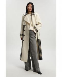 Женское шерстяное клетчатое пальто-тренч миди Karen Millen, Ivory