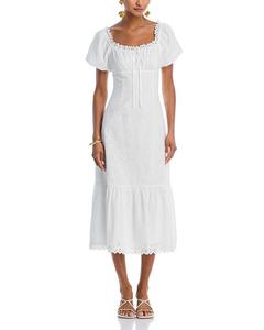 Платье миди с ажурными вставками - эксклюзив AQUA, белый