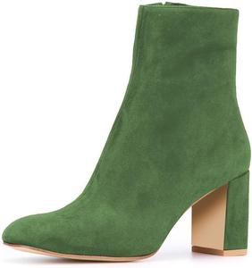 Женские ботильоны XYD из мягкой замши с круглым носком, удобным каблуком-блоком и молнией, Green