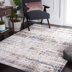Ковер SAFAVIEH, 201 x 201 см, Amelia Collection, Grey & Blue Gold, дистресс-дизайн, без линьки и простой в уходе, идеален для помещений с высокой проходимостью в гостиной, спальне (ALA298G)