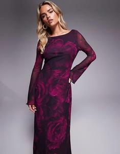 Платье-комбинация макси с длинными рукавами из сетки Forever New Petite цвета сливовой розы