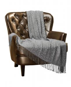 Высококачественный, очень мягкий акриловый плед с леопардовым принтом и кисточками Chanasya, Leopard charcoal