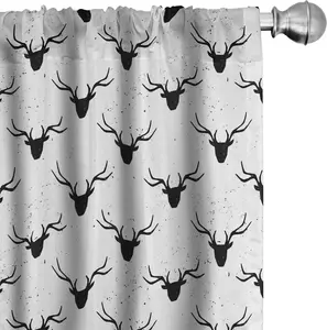 Шторы ABAKUHAUS с изображением оленя, силуэт головы оленя с рогами, пятнистый потертый фон, иллюстрация животного, 2 шт., 75 x 245 см, цвет белый/черный Abakuhaus