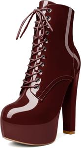 Женские ботильоны Esvowido с платформой, массивным каблуком, высоким каблуком, круглым носком, сексуальные шнуровки, короткие ботинки с боковой молнией, Burgundy