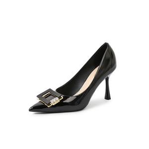 Туфли на тонком каблуке высотой 8,5 см для женщин Qiandongmeili, Black