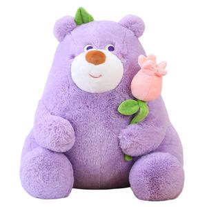 Плюшевая кукла сидящий медвежонок с цветочным принтом 25см/35см/45см высота Fox fairy, фиолетовый