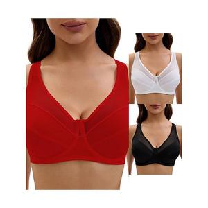 3 упаковки женских бюстгальтеров с мягкой чашкой на косточках, регулируемыми бретелями и сетчатым верхом Inspire Chic, Red Black White