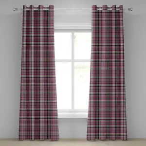 Клетчатая штора на люверсах ABAKUHAUS с винтажным шотландским узором в фиолетовых тонах, абстрактная ретро-традиционная плитка, декоративные двухпанельные шторы, 280 см x 260 см, кремово-голубой, фиолетовый Abakuhaus