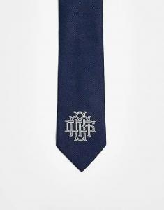 Галстук ASOS DESIGN с вышивкой темно-синего цвета