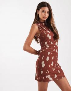 Мини-платье Vero Moda из сетки с разрезом на горловине и принтом оленей