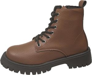 Женские ботинки на шнуровке с грубой подошвой, модные низкие с массивным каблуком, платформой и боковой молнией для походов Generic, Brown