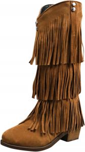 Generic Коричневые ботильоны с кисточками для женщин: модные высокие ковбойские сапоги до колена с заостренным носком, массивным каблуком и западной эстетикой