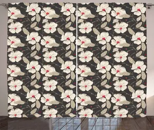 Штора ABAKUHAUS Floral Rustic, цвет "маково-голубой натуральный", присборенная тесьма для спальни с петлями и крючками, 280 x 175 см, цвет: бежевый, угольно-серый, красный Abakuhaus